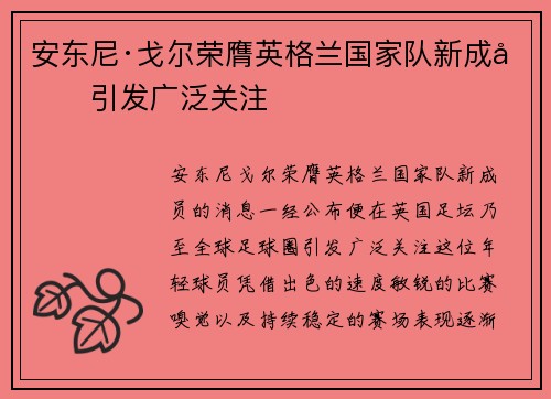 安东尼·戈尔荣膺英格兰国家队新成员引发广泛关注